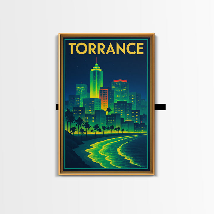 Torrance Travel Poster, Canvas Print, Cyberpunk Style City Art, Torrance Travel Art, Mid Century Wall Art, City Travel Prints, Design 2