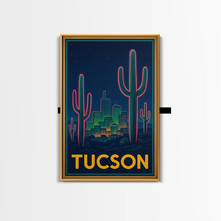 Tucson Arizona Travel Poster, Canvas Print, Retro Neon Travel Art, Tucson City Art, Travel Poster Set, Watercolor Skyline Art, Art Print