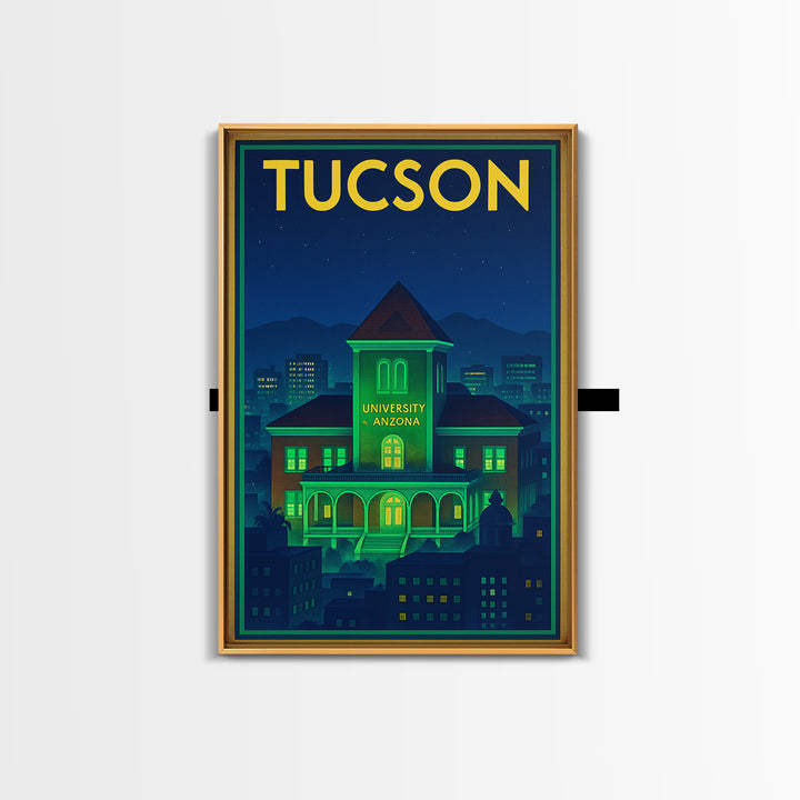 Tucson Travel Poster, Framed Canvas Print, Neon Skyline Wall Art, Tucson Travel Art, City Travel Prints, City Illustration, Art Print