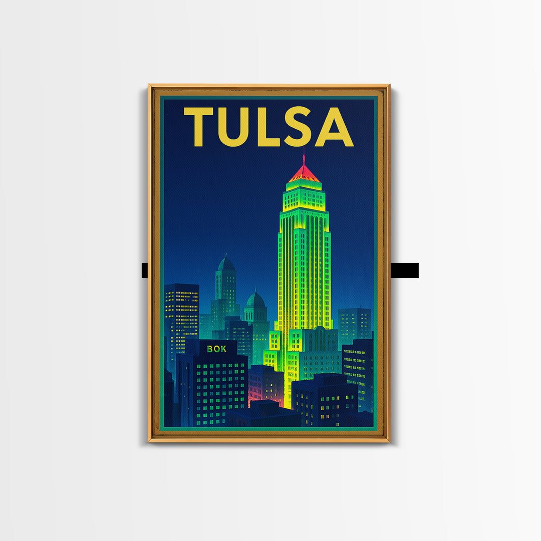 Tulsa Travel Poster, Canvas Print, Retro Neon Travel Art, Tulsa City Art, Vintage City Poster, Living Room Wall Art, Travel Wall Art
