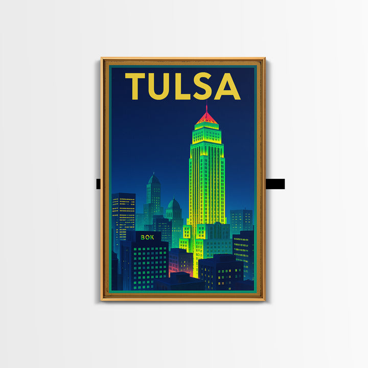 Tulsa Travel Poster, Canvas Print, Retro Neon Travel Art, Tulsa City Art, Vintage City Poster, Living Room Wall Art, Travel Wall Art