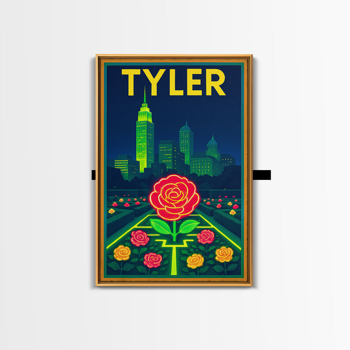Tyler Travel Poster, Canvas Print, Neon Urban Skyline Wall Art, Tyler City Art, Vintage Travel Print, Travel Poster Art, Landscape Art