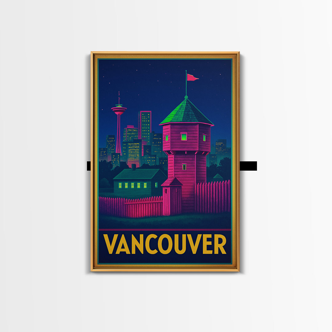 Vancouver Washington Travel Poster, Canvas Print, Retro Neon Travel Art, Vancouver Art Print, Travel Poster Set, Wall Decor, Poster Art