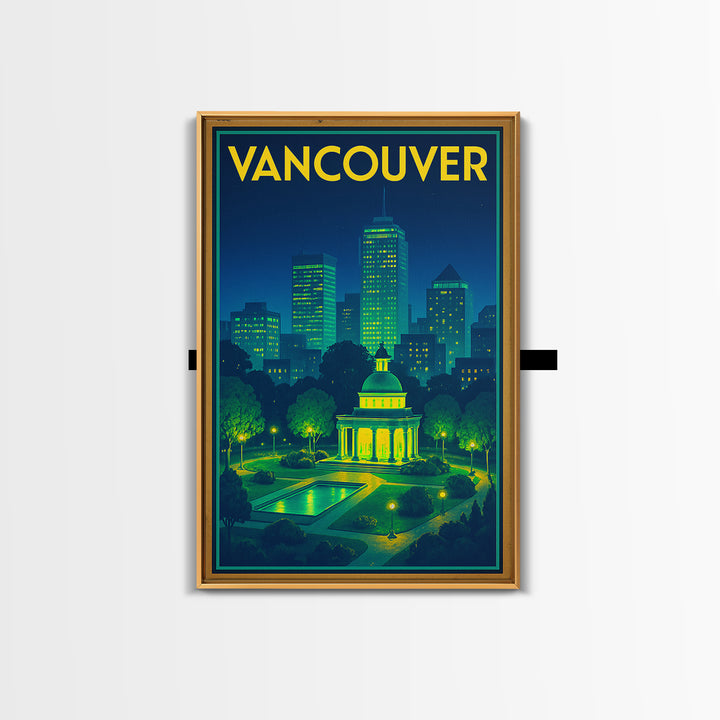Vancouver Travel Poster, Framed Canvas Print, Retro Neon Travel Art, Vancouver Wall Art, Mid Century Wall Art, Retro Travel Print