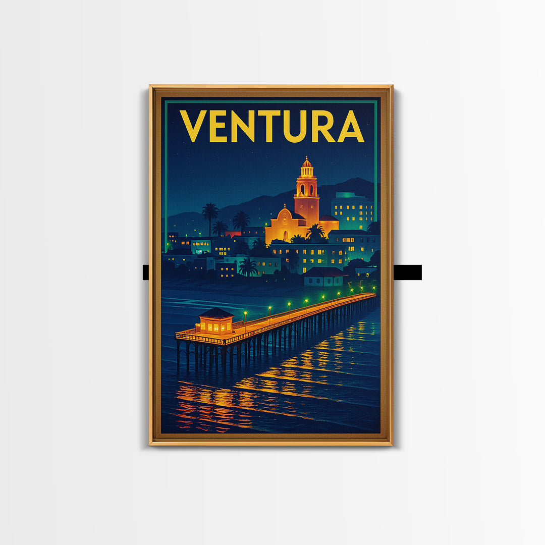 Ventura Travel Poster, Canvas Print, Retro Neon Travel Art, Ventura Poster Print, Living Room Wall Art, City Illustration, Travel Decor