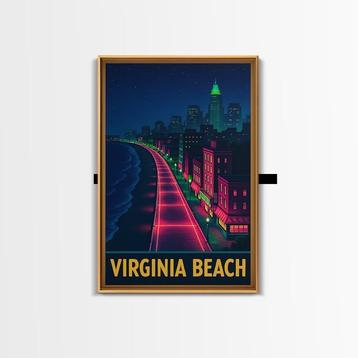 Virginia Beach Virginia Travel Poster, Canvas Print, Cyberpunk Style City Art, Virginia Beach Wall Art, Wall Decor, Travel Wall Decor