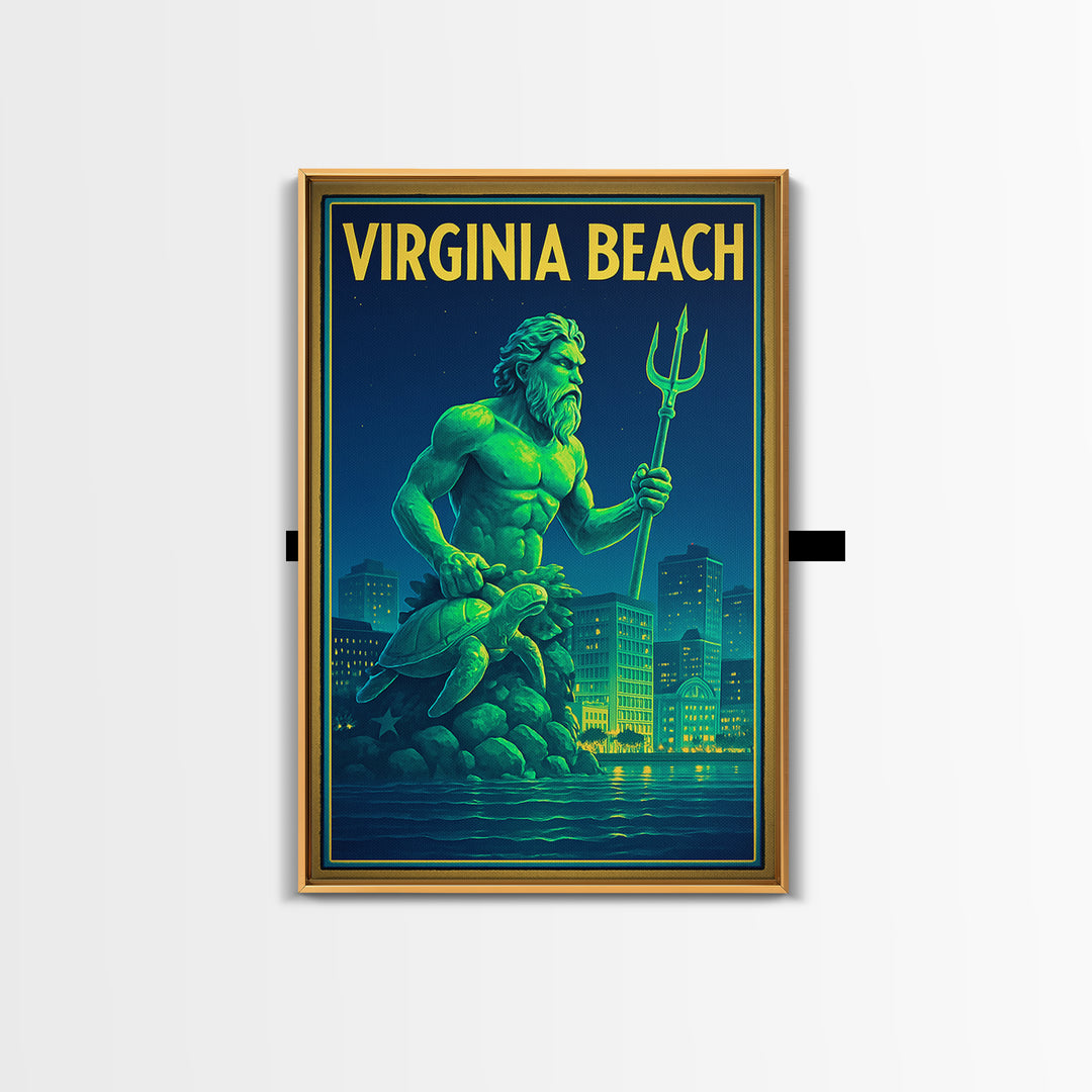 Virginia Beach Travel Poster, Canvas Print, Neon City Skyline Wall Art, Virginia Beach Wall Art, City Poster, Watercolor City Skyline