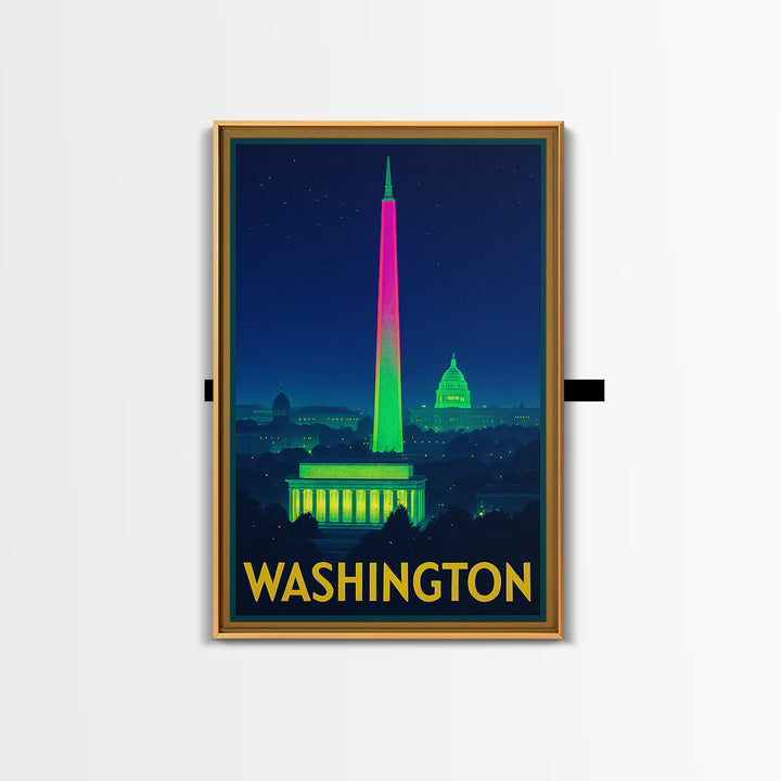 Washington Travel Poster, Framed Canvas Print, Electric Night Poster Art, Washington Travel Art, Vintage Travel Print, Gift For Travelers