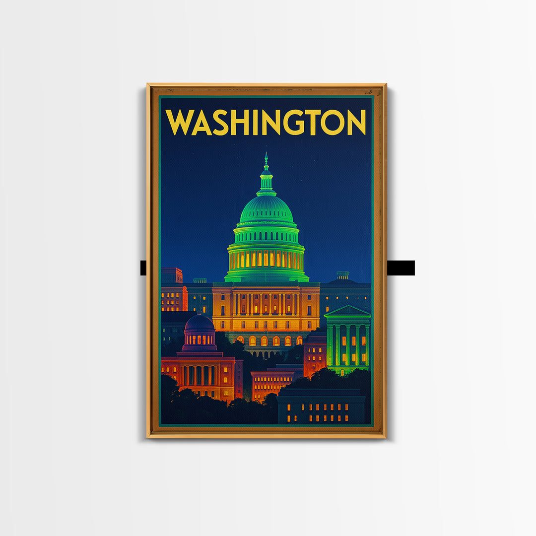 Washington Travel Poster, Canvas Print, Neon Skyline Wall Art, Washington Travel Art, Modern Wall Decor, City Travel Prints, Wall Art