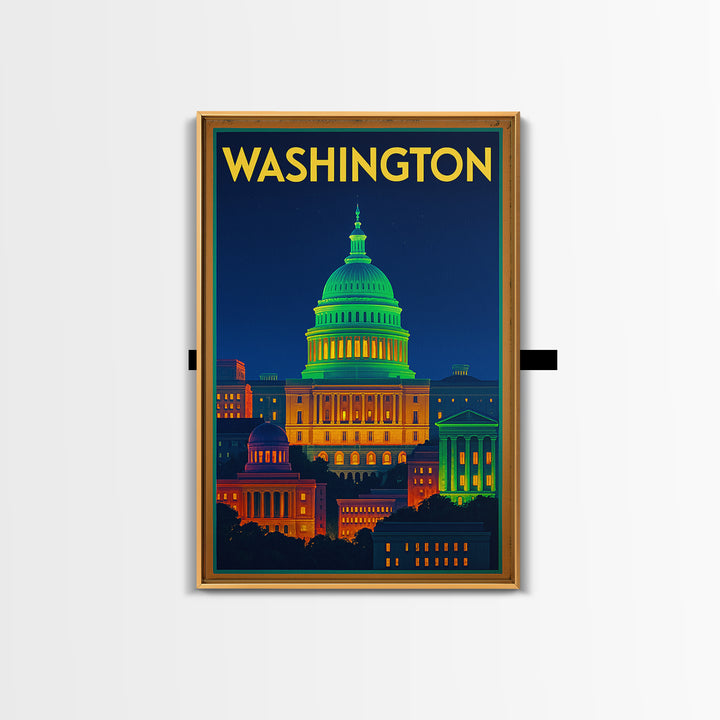 Washington Travel Poster, Canvas Print, Neon Skyline Wall Art, Washington Travel Art, Modern Wall Decor, City Travel Prints, Wall Art