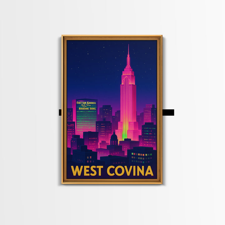 West Covina California Travel Poster, Canvas Print, Electric Night Poster Art, West Covina Poster Print, City Art Print, Vintage Travel Art