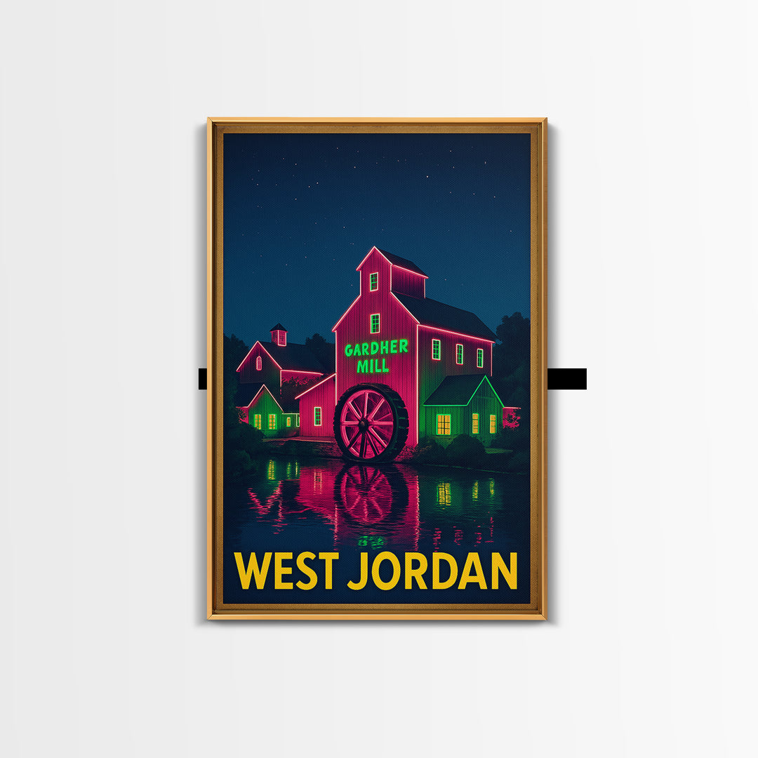 West Jordan Utah Travel Poster, Canvas Print, Electric Night Poster Art, West Jordan Wall Art, Retro Travel Print, Vintage Travel Print