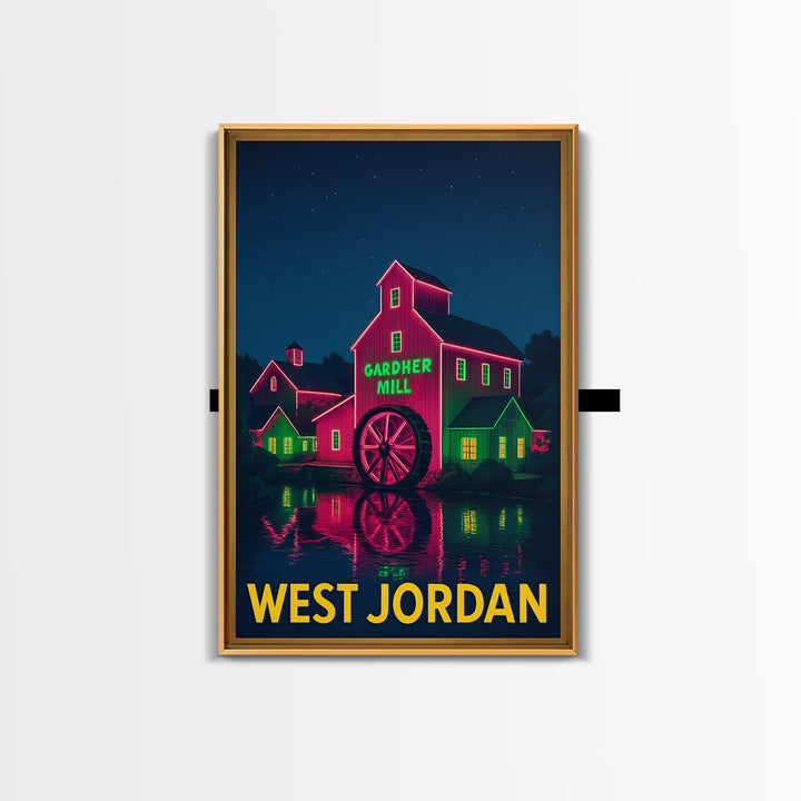 West Jordan Utah Travel Poster, Canvas Print, Electric Night Poster Art, West Jordan Wall Art, Retro Travel Print, Vintage Travel Print