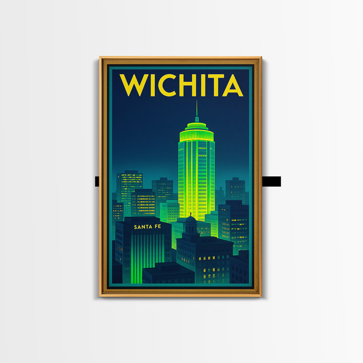 Wichita Travel Poster, Framed Canvas Print, Cyberpunk Style City Art, Wichita Art Print, Living Room Wall Art, City Travel Prints