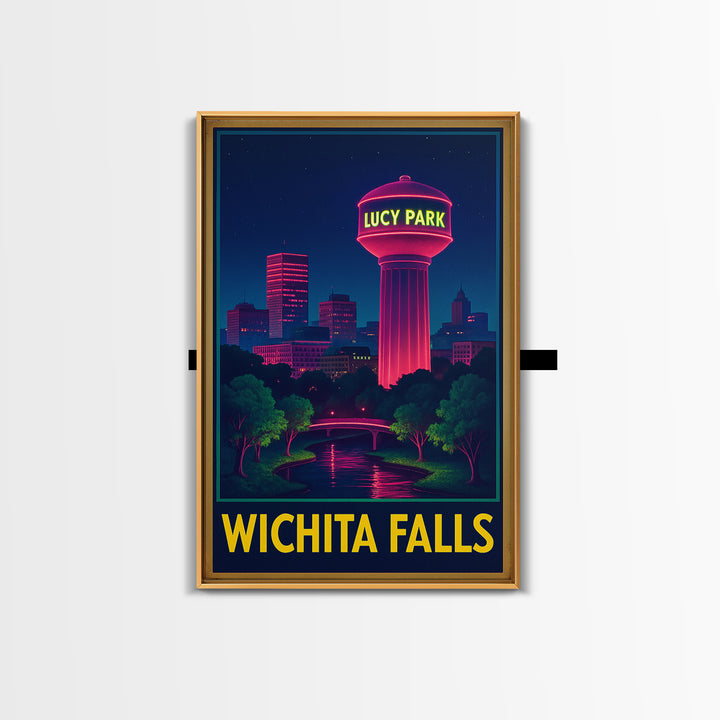 Wichita Falls Texas Travel Poster, Canvas Print, Electric Night Poster Art, Wichita Falls Wall Art, Travel Art Print, Wanderlust Decor