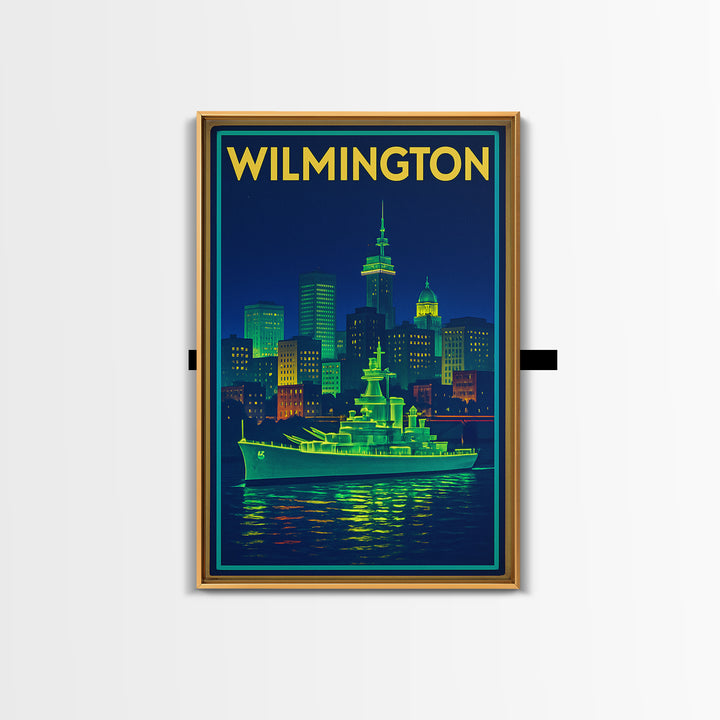 Wilmington Travel Poster, Canvas Print, Neon Skyline Art Wall Art, Wilmington Travel Art, Travel Poster Art, Vintage City Art, Art Print