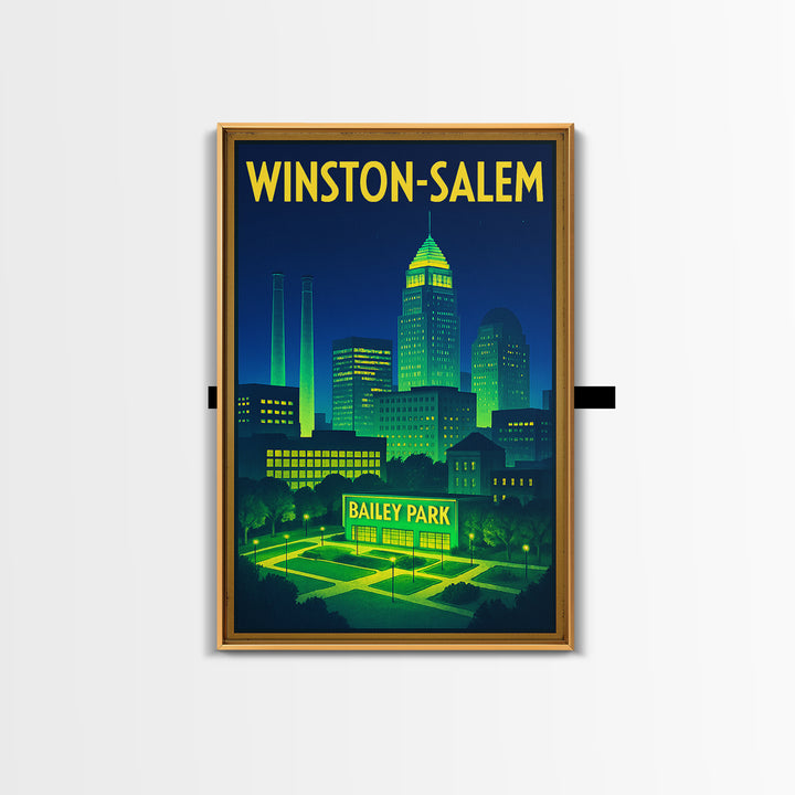 Winston Salem Travel Poster, Canvas Print, Retro Neon Travel Art, Winston Salem Poster Print, Gift For Travelers, Vintage City Art
