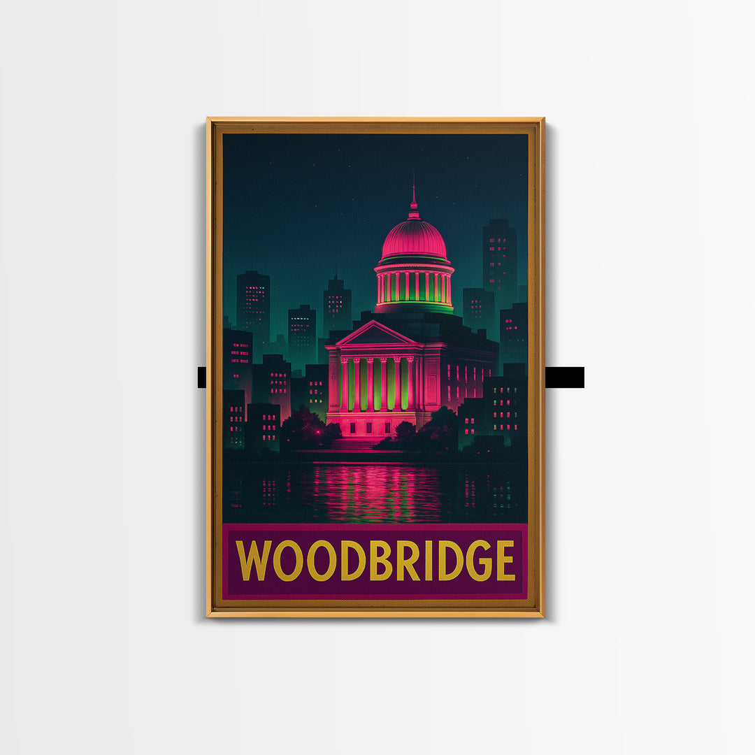Woodbridge Travel Poster, Canvas Print, Retro Neon Travel Art, Woodbridge Art Print, Modern Wall Decor, Travel Poster Art, Travel Wall Art