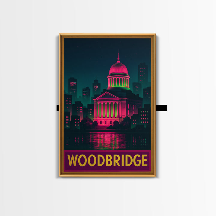 Woodbridge Travel Poster, Canvas Print, Retro Neon Travel Art, Woodbridge Art Print, Modern Wall Decor, Travel Poster Art, Travel Wall Art