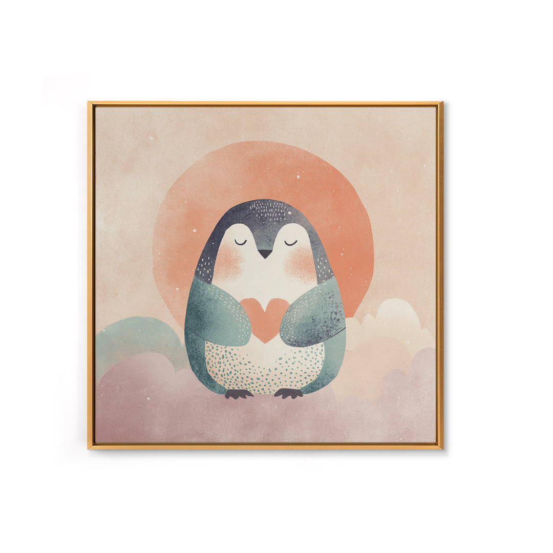 Penguin Holding a Little Heart Shape Canvas Print, Nursery Art, Watercolor Print, Nursery Decor, Abstract Art, Nursery, NUR-1x1-10