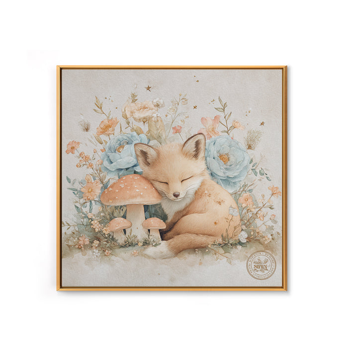 Woodland Fox Tucked Framed Canvas Print, Nursery Art, Whimsical Wall Art, Nursery Decor, Watercolor Art, Nursery, NUR-1x1-100