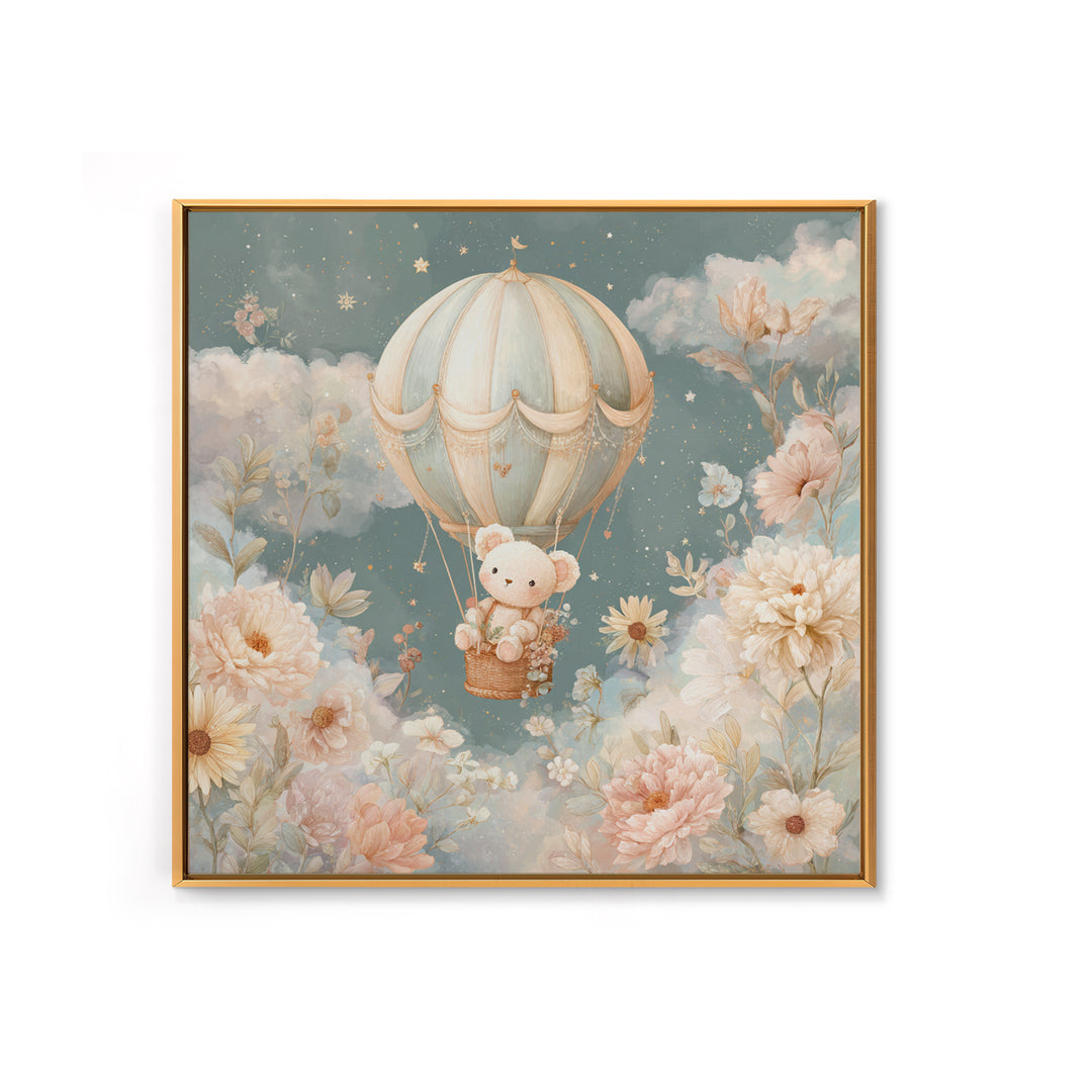 Floating Hot Air Balloon Framed Canvas Print, Nursery Art, Digital Art, Nursery Decor, Fine Art, Nursery, Girl Nursery Decor, NUR-1x1-12