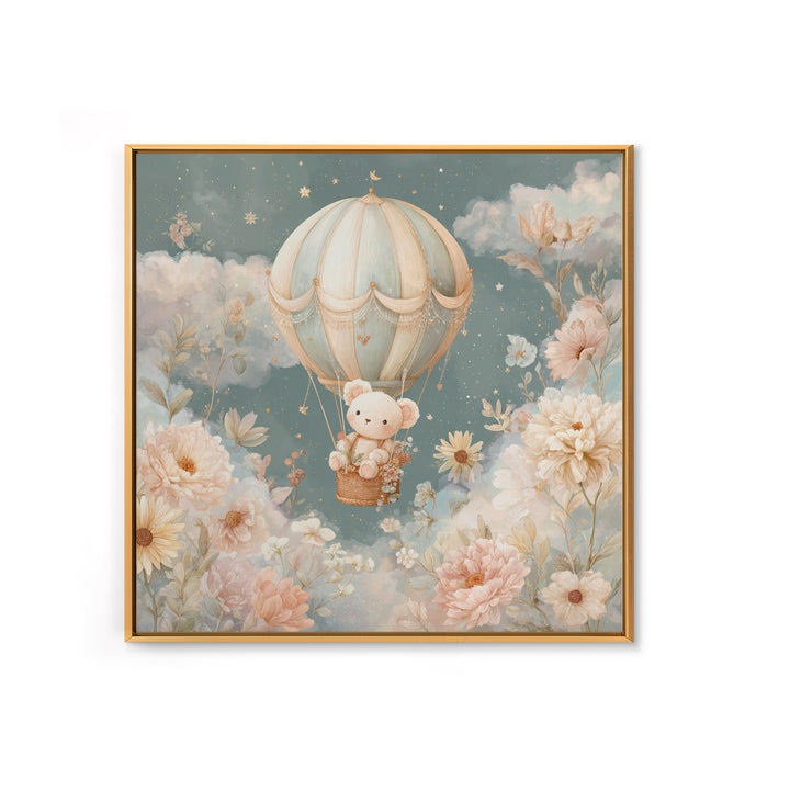Floating Hot Air Balloon Framed Canvas Print, Nursery Art, Digital Art, Nursery Decor, Fine Art, Nursery, Girl Nursery Decor, NUR-1x1-12