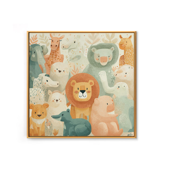 Pastel Jungle Animals Canvas Print, Nursery Art, Butterfly Wall Art, Nursery Decor, Fine Art, Nursery, Woodland Nursery Art, NUR-1x1-18