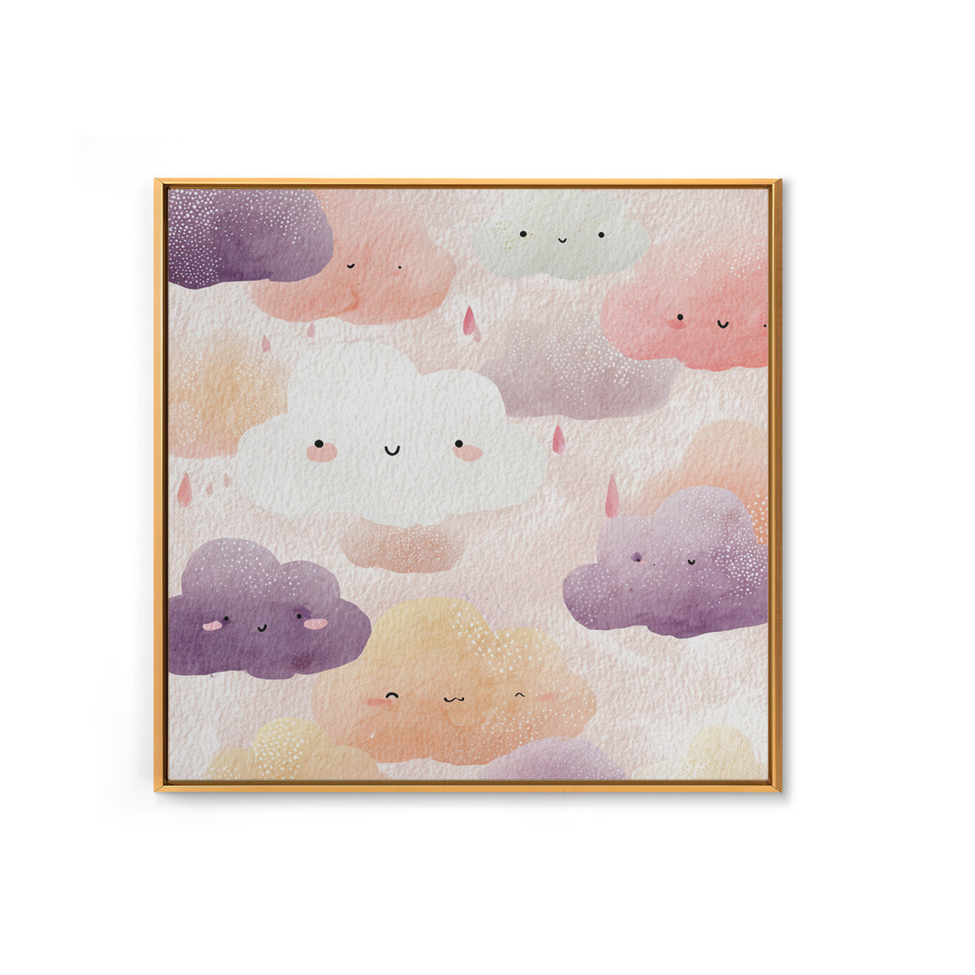Clouds and Raindrops Canvas Print, Nursery Art, Digital Download Art, Nursery Decor, Oil Painting, Nursery, Whimsical Wall Art, NUR-1x1-22