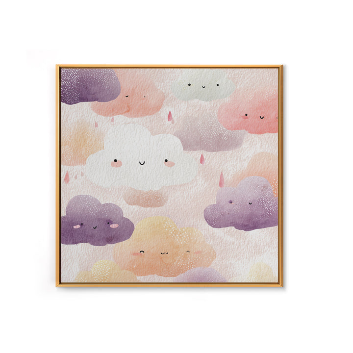 Clouds and Raindrops Canvas Print, Nursery Art, Digital Download Art, Nursery Decor, Oil Painting, Nursery, Whimsical Wall Art, NUR-1x1-22