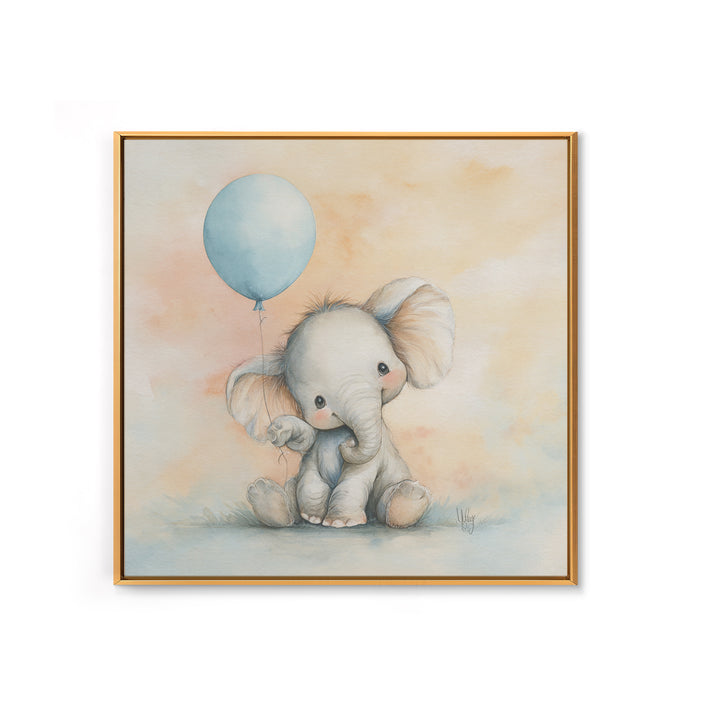 Sleepy Baby Elephant Holding a Tiny Balloon Canvas Print, Nursery Art, Neutral Decor, Nursery Decor, Fine Art, Nursery, NUR-1x1-25