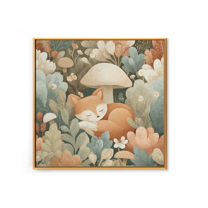 Woodland Fox Tucked Framed Canvas Print, Nursery Art, Nursery Wall Art, Nursery Decor, Oil Painting, Nursery, Woodland Nursery, NUR-1x1-28