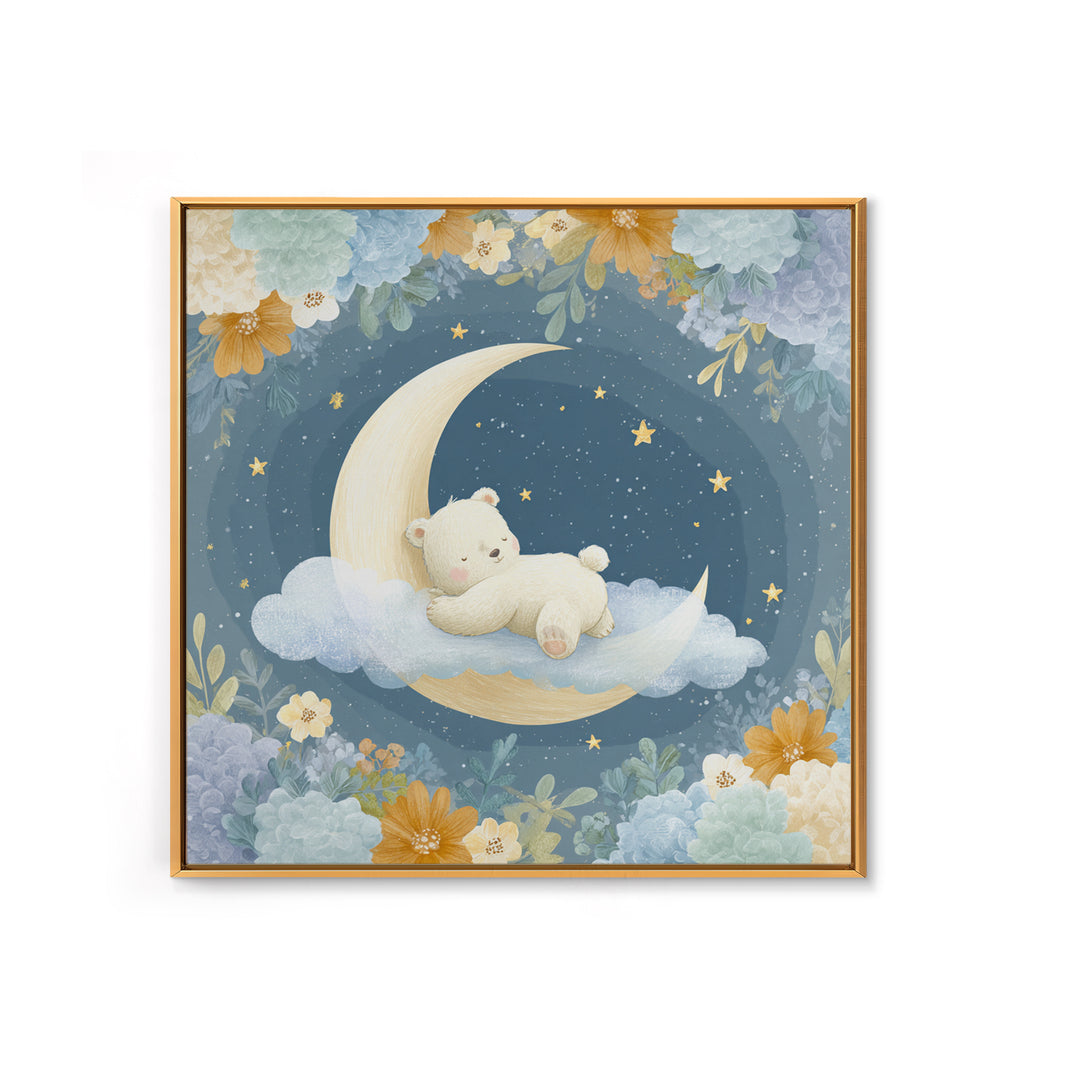 Baby Bear Floating on a Crescent Moon Canvas Print, Nursery Art, Kids Wall Decor, Nursery Decor, Oil Painting, Nursery, NUR-1x1-30