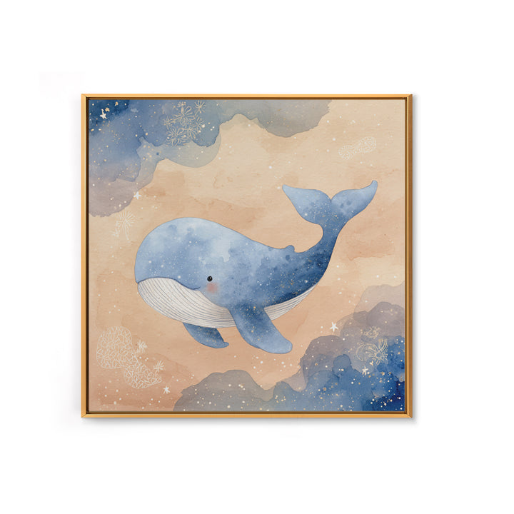 Whale and Tiny Stars Framed Canvas Print, Nursery Art, Home Decor, Nursery Decor, Fine Art, Nursery, Contemporary Art, NUR-1x1-32
