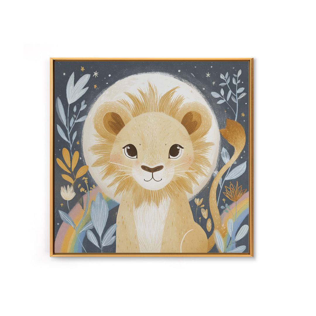 Lion Cub with Soft Golden Mane Framed Canvas Print, Nursery Art, Fine Art Print, Nursery Decor, Abstract Art, Nursery, NUR-1x1-33
