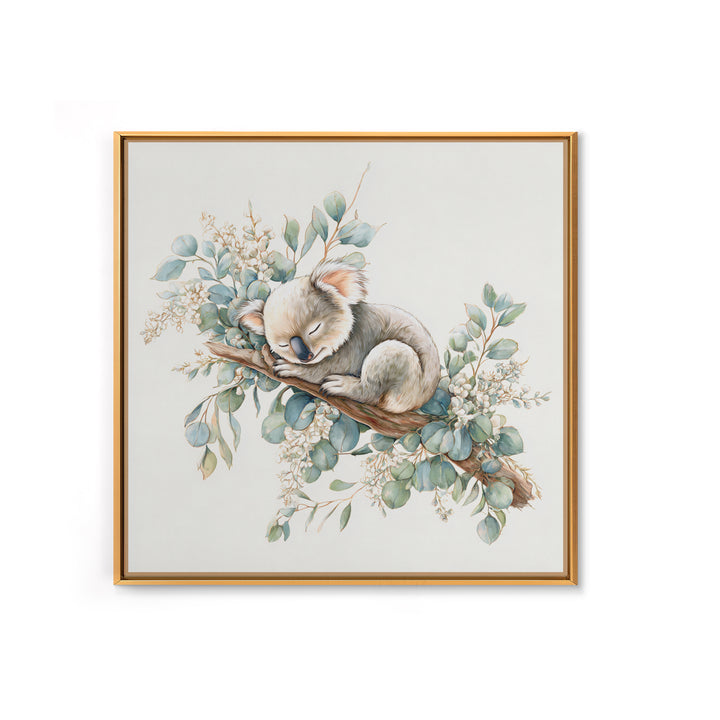 Sleeping Koala on Eucalyptus Branch Framed Canvas Print, Nursery Art, Whimsical Wall Art, Nursery Decor, Fine Art, Nursery, NUR-1x1-37