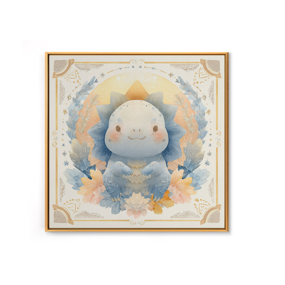 Tiny Dinosaur with Friendly Expression Framed Canvas Print, Nursery Art, Kids Wall Art, Nursery Decor, Fine Art, Nursery, NUR-1x1-39