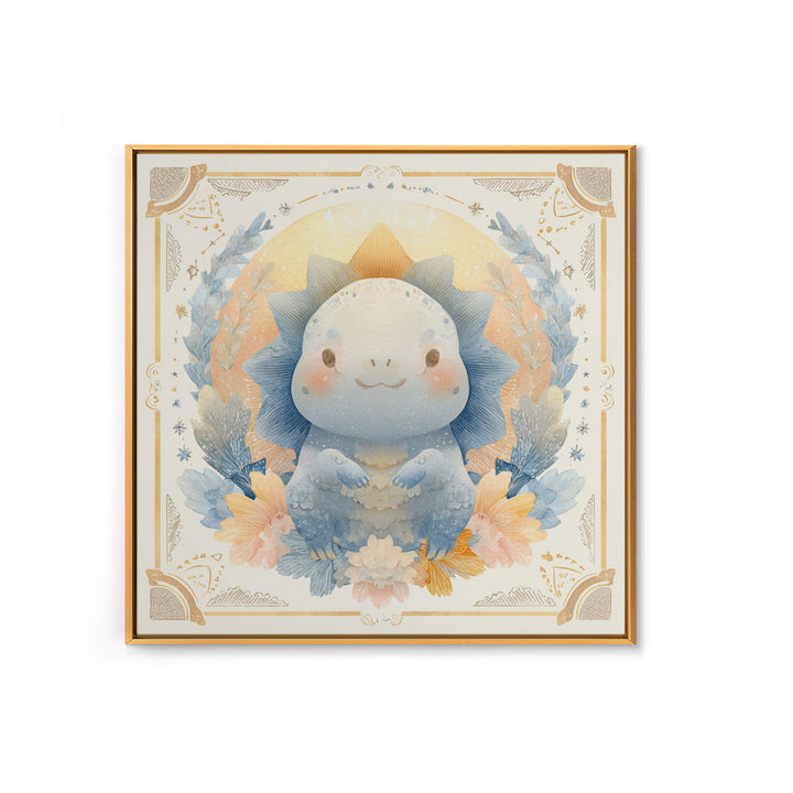 Tiny Dinosaur with Friendly Expression Framed Canvas Print, Nursery Art, Kids Wall Art, Nursery Decor, Fine Art, Nursery, NUR-1x1-39