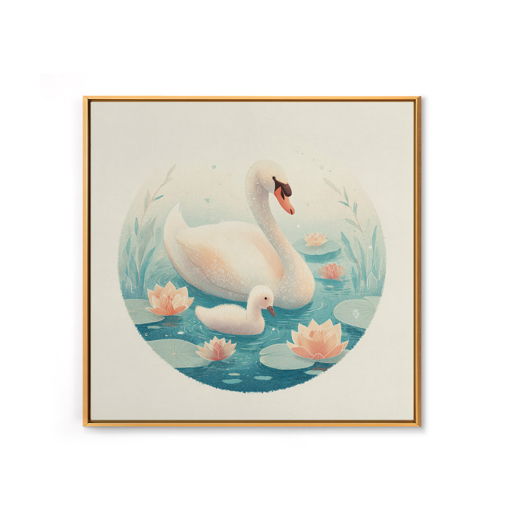 Swan and Cygnet Framed Canvas Print, Nursery Art, Luxury Decor, Nursery Decor, Nursery, Nursery Wall Art, Printable Art, NUR-1x1-40