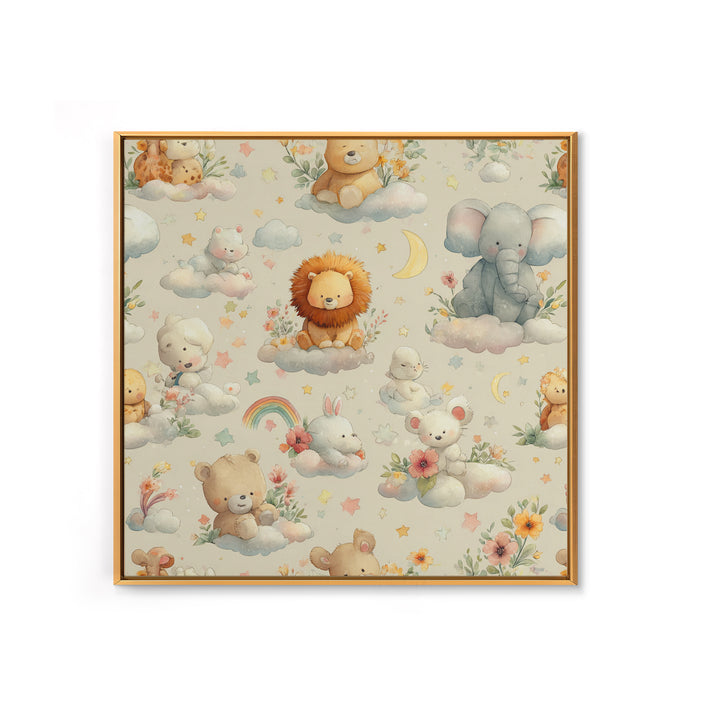 Pastel Jungle Animals Framed Canvas Print, Nursery Art, Baby Girl Nursery, Nursery Decor, Abstract Art, Nursery, Fine Art Print, NUR-1x1-42