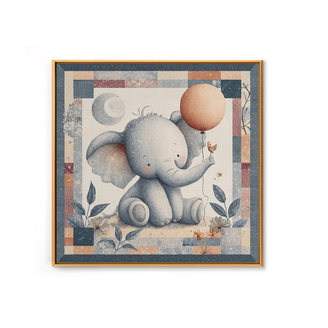 Sleepy Baby Elephant Holding a Tiny Balloon Canvas Print, Nursery Art, Neutral Decor, Nursery Decor, Fine Art, Nursery, NUR-1x1-49