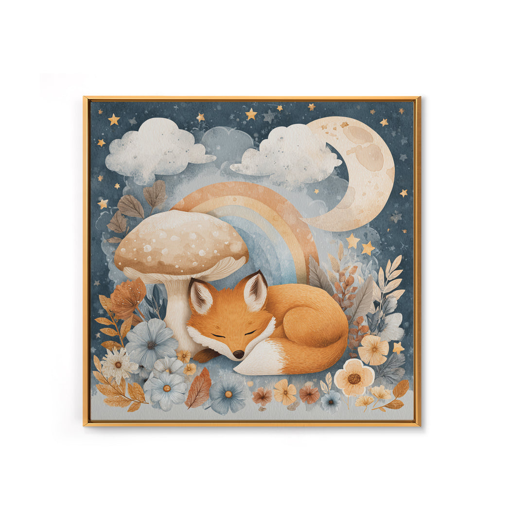 Woodland Fox Tucked Framed Canvas Print, Nursery Art, Kids Wall Art, Nursery Decor, Fine Art, Nursery, Gallery Decor, NUR-1x1-52