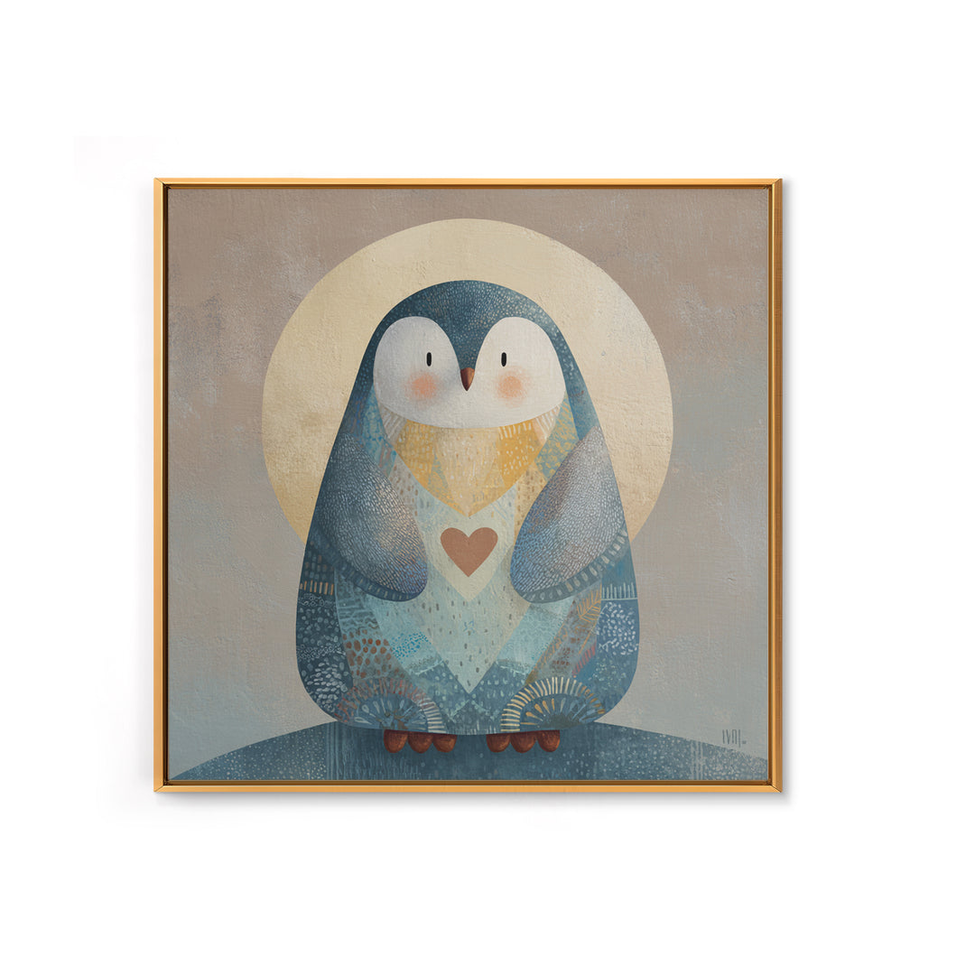 Penguin Holding a Little Heart Shape Framed Canvas Print, Nursery Art, Kids Room Wall Art, Nursery Decor, Abstract Art, Nursery, NUR-1x1-58