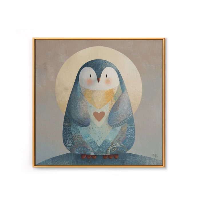 Penguin Holding a Little Heart Shape Framed Canvas Print, Nursery Art, Kids Room Wall Art, Nursery Decor, Abstract Art, Nursery, NUR-1x1-58