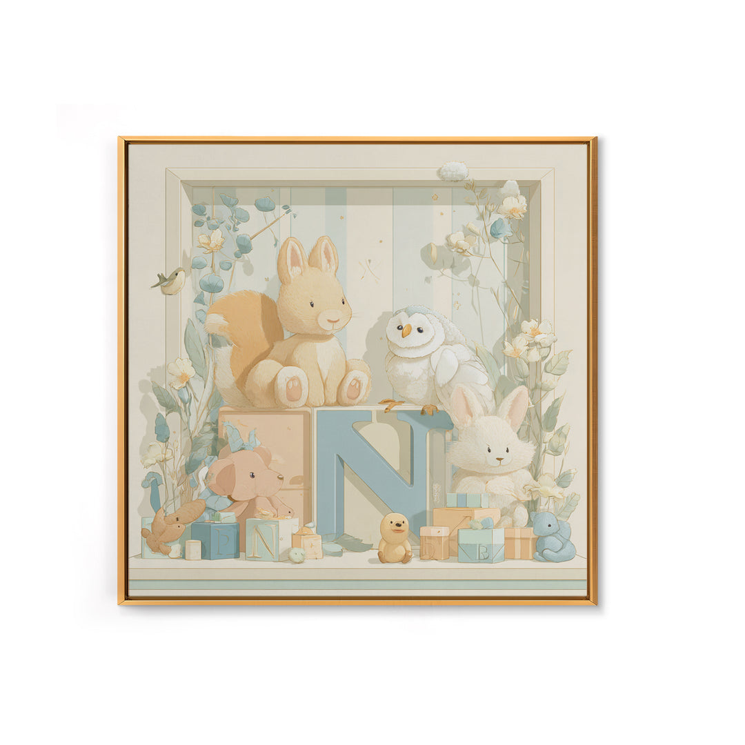 Animal Alphabet Scene Without Readable Letters Canvas Print, Nursery Art, Woodland Nursery Art, Nursery Decor, Nursery, NUR-1x1-59