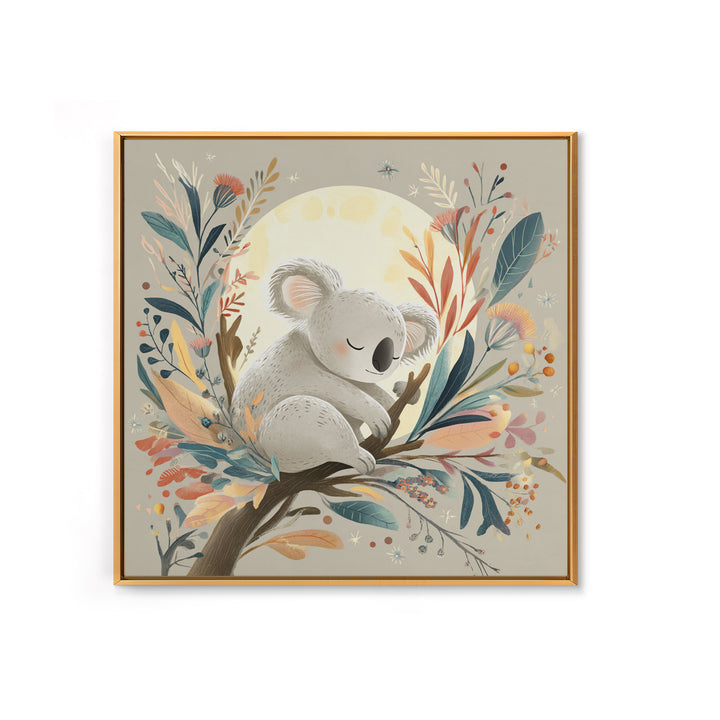 Sleeping Koala on Eucalyptus Branch Framed Canvas Print, Nursery Art, Whimsical Wall Art, Nursery Decor, Fine Art, Nursery, NUR-1x1-61