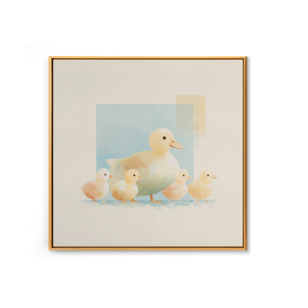 Ducklings Following a Mother Duck Framed Canvas Print, Nursery Art, Dinosaur Wall Art, Nursery Decor, Fine Art, Nursery, NUR-1x1-62