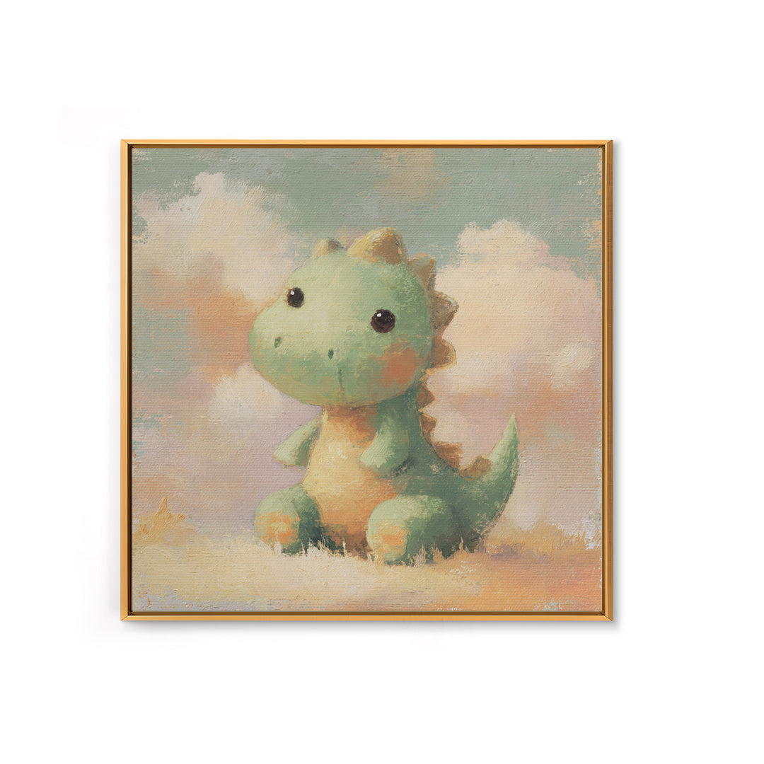 Tiny Dinosaur with Friendly Expression Framed Canvas Print, Nursery Art, Whimsical Wall Art, Nursery Decor, Fine Art, Nursery, NUR-1x1-63