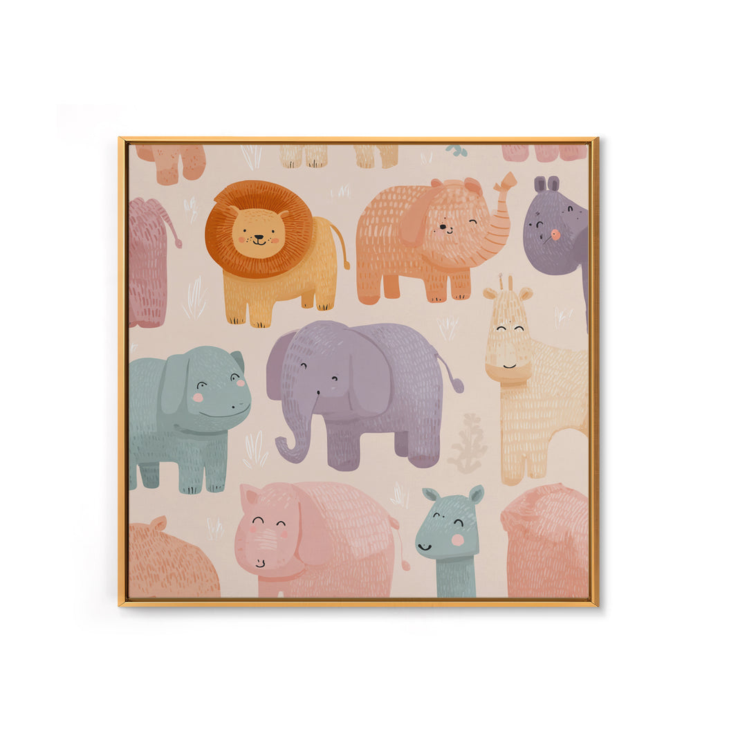 Pastel Jungle Animals Framed Canvas Print, Nursery Art, Baby Girl Nursery, Nursery Decor, Abstract Art, Nursery, Fine Art Print, NUR-1x1-66
