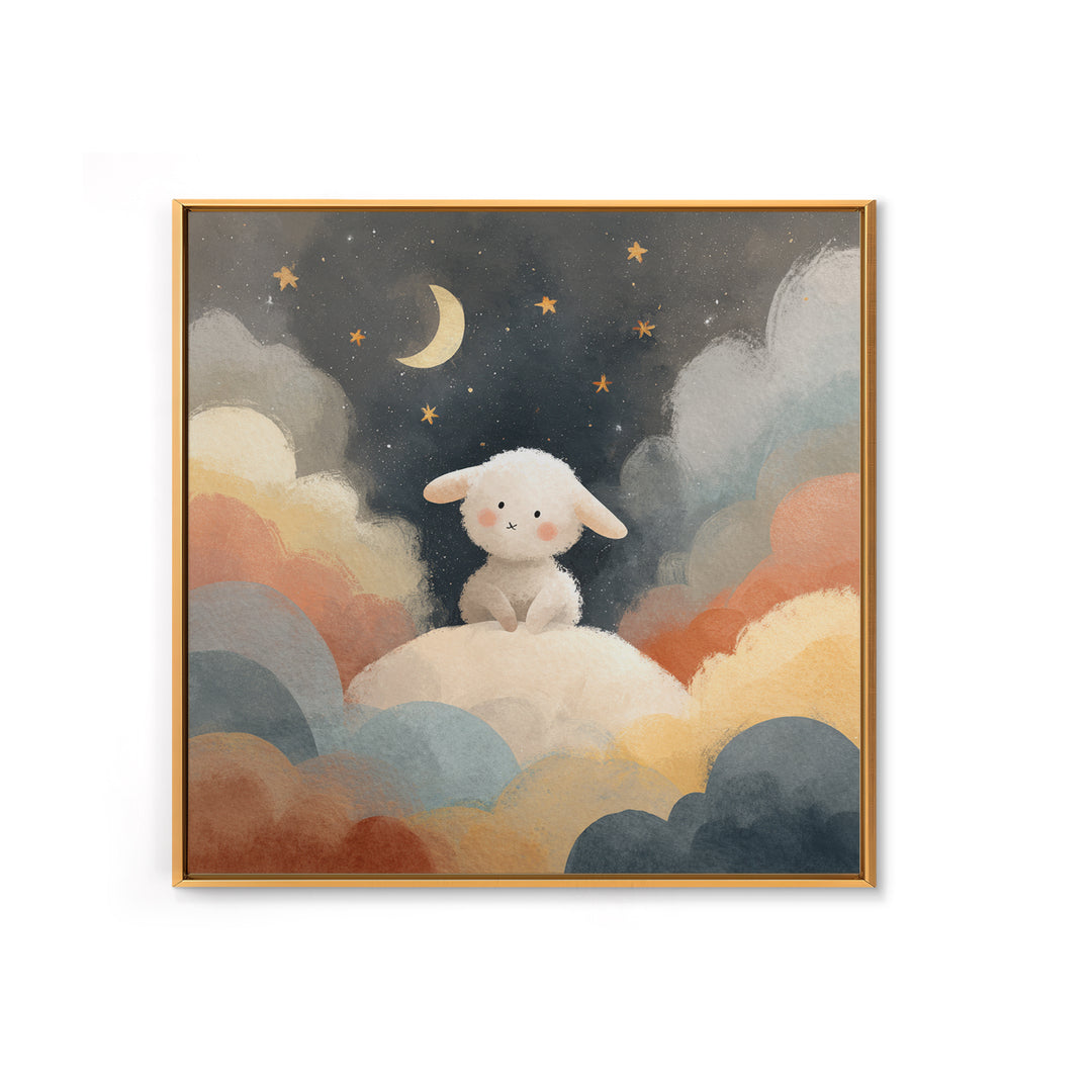 Little Lamb under a Starry Sky Framed Canvas Print, Nursery Art, Home Decor, Nursery Decor, Fine Art, Nursery, Contemporary Art, NUR-1x1-67